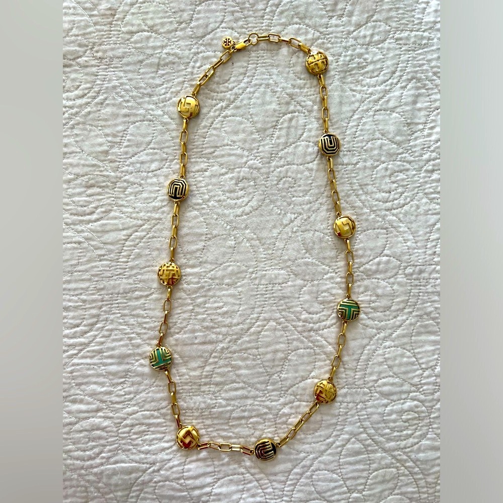 Tory Burch FRETE ROSARY NECKLACE, IVORY/MEXICAN TURQUOISE/PERSIAN BLUE, Size: OS